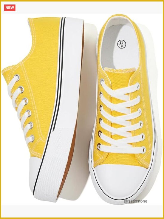 Shoes - Low Top Canvas Sneakers with Rubber Sole Cushioned Insole Lace Up Closure